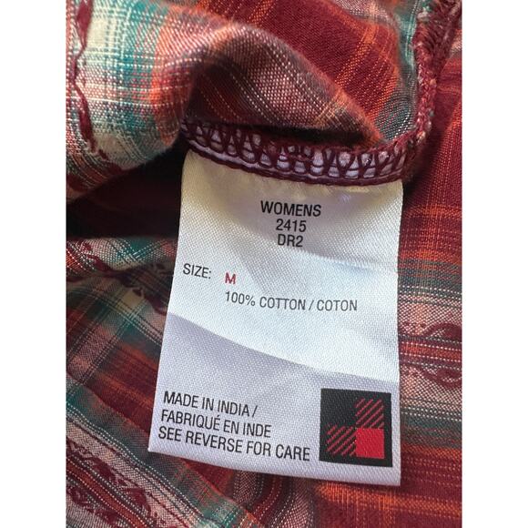 Woolrich Red Green White Plaid Pearl Snap Button Cotton Blouse Shirt Size Medium - Picture 9 of 10